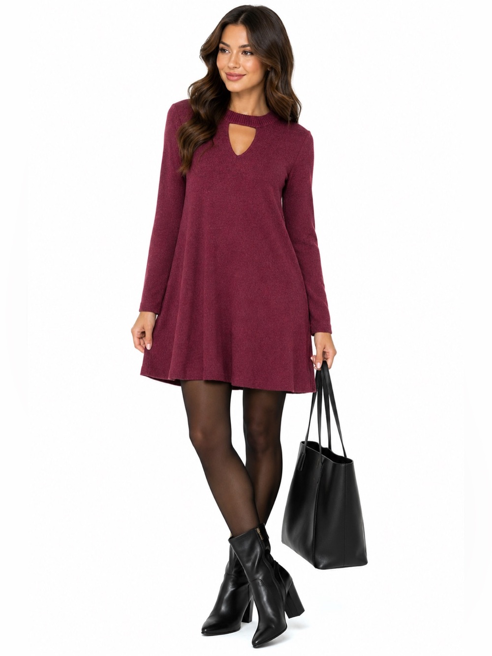 by & by Burgundy Knit Keyhole Sweater Dress w/ Pockets NWT XXL